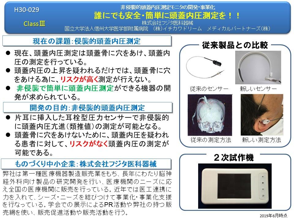 管理番号30 029 非侵襲的頭蓋内圧測定モニタの開発 事業化 採択団体一覧 Medic 医療機器開発支援ネットワーク ポータルサイト